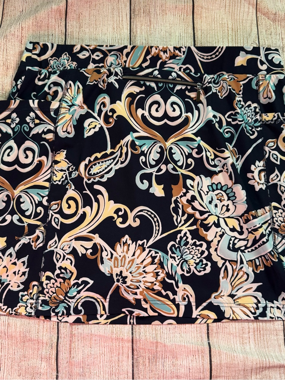 Chico’s A Line Skort Skirt Shorts Dark Blue White Paisley Print Size 16 - Picture 8 of 14